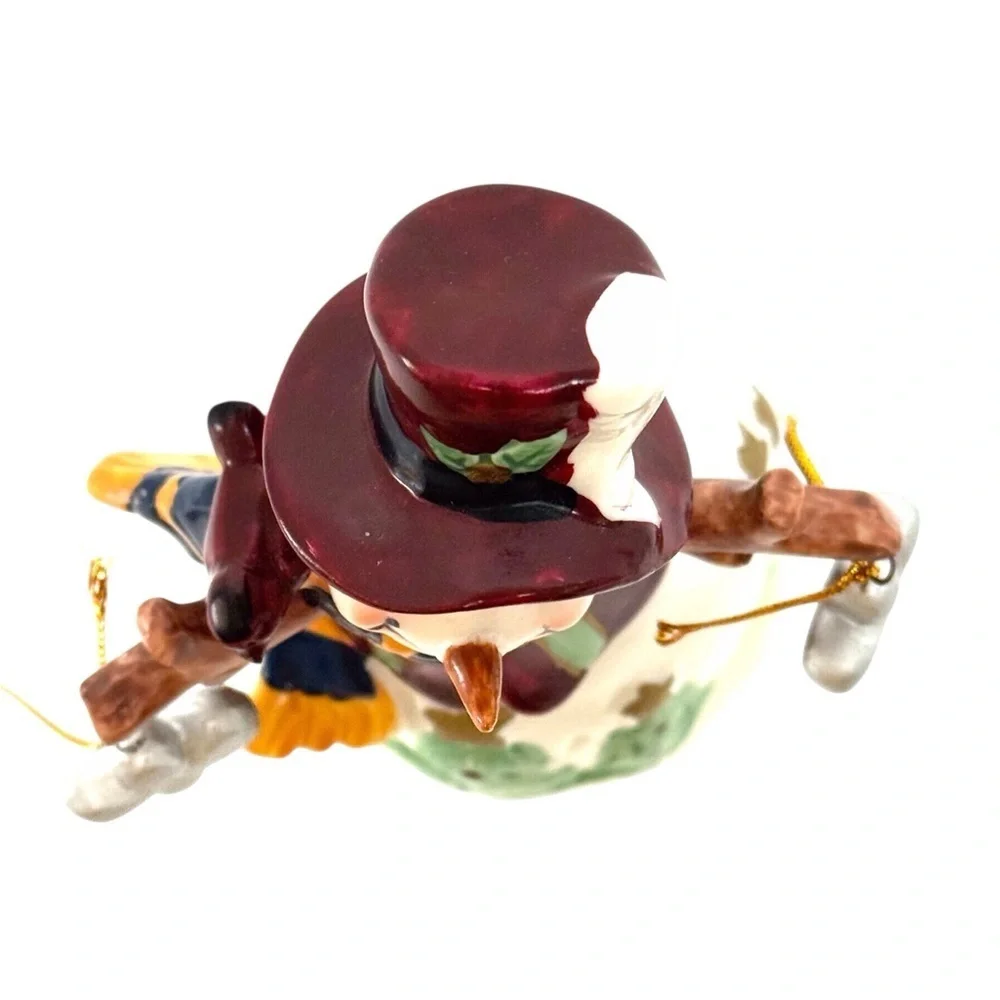 Festive Snowman Figurine Ceramic with Red Hat & Green Scarf Christmas EUC